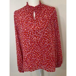 J.Crew Shirt Blouse Long Sleeve Red Pink Hearts Romantic Valentines Day Medium M